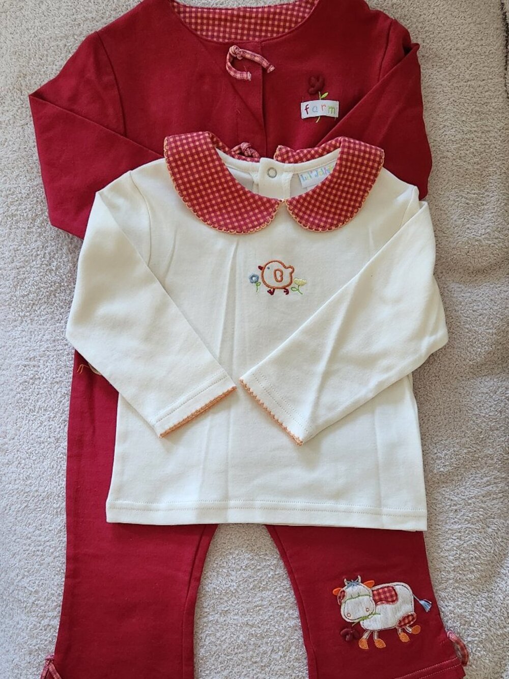 Lil' Jellybean - Girls' 3-Pc Red Farm Animal Pant Set